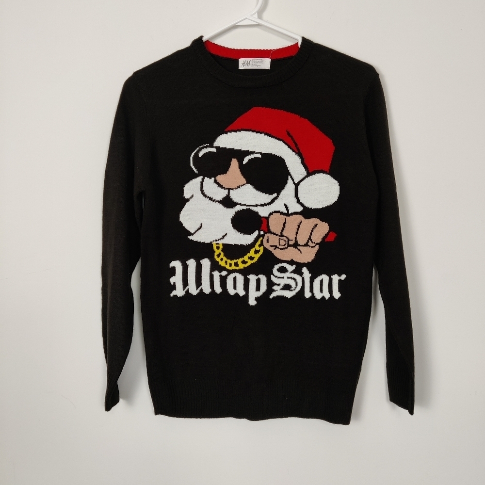 H&M Kid's Ugly Christmas Sweater Size 12 14 Years Wrap Star Rapping Santa